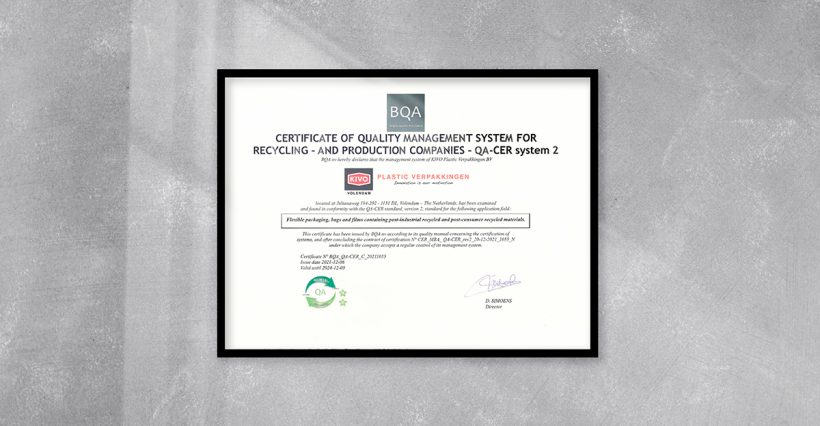 KIVO behaalt BQA QA-CER Recycled Content Certificering – Systeem 2 afbeelding